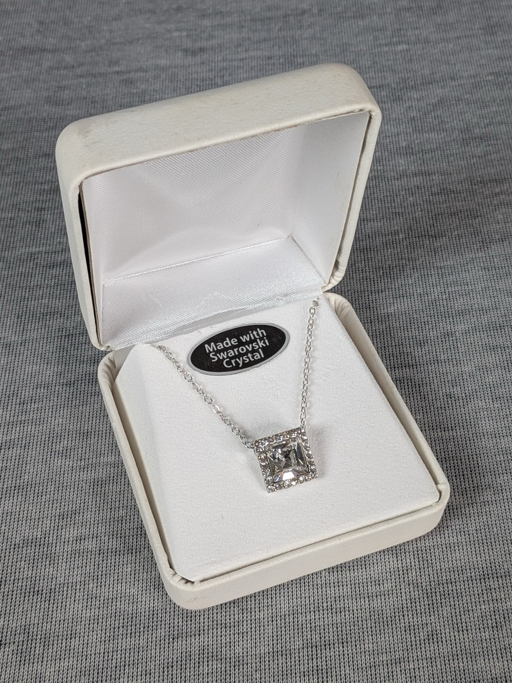 Silver-Tone Square Halo Pendant Necklace